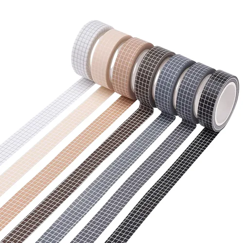 Mr. Pen - Juego de cintas Washi de cuadrícula, 7 rollos, 0.6 pulgadas, cinta washi para diario, cinta decorativa, cinta de diario, cinta para