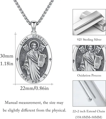 Miniatura 68 de Collar con colgante de plata de ley 925 con medalla de San Patrón, joyería religiosa para hombres y mujeres, con cadena de acero inoxidable 316L