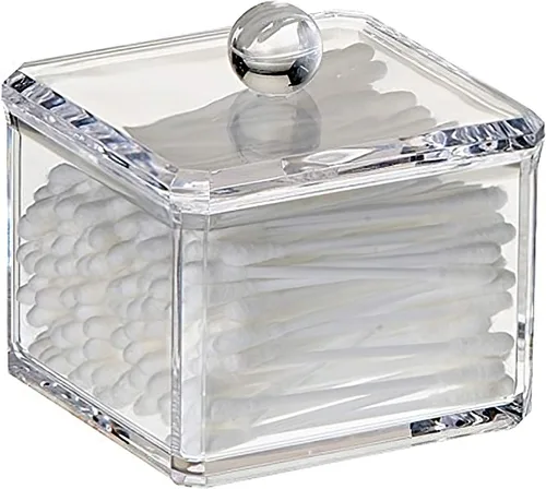 Miniatura 6 de Soporte cuadrado apilable de bolas de algodón acrílico, soporte para Q-tip Dispensador de hisopos de baño (paquete de 3)