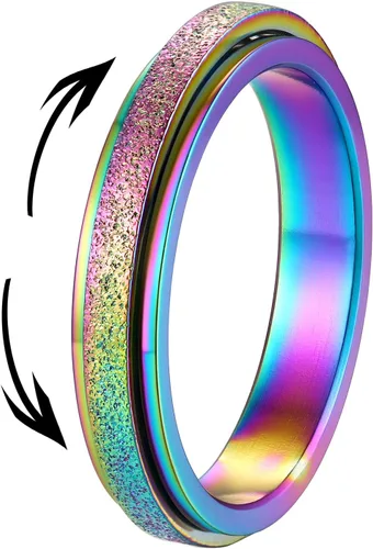 Miniatura 21 de Supcare Anillos antiestrés para mujer de 4/6/0.315 in para la ansiedad, anillo de pulgar con chorro de arena, regalo para mujeres, talla 7-14