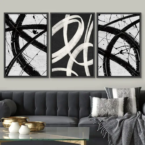 Miniatura 550 de SIGNWIN Lienzo enmarcado para pared, arte con pinceladas de flujo neutro en tonos beige abstractos, ilustraciones, arte moderno, decorativo