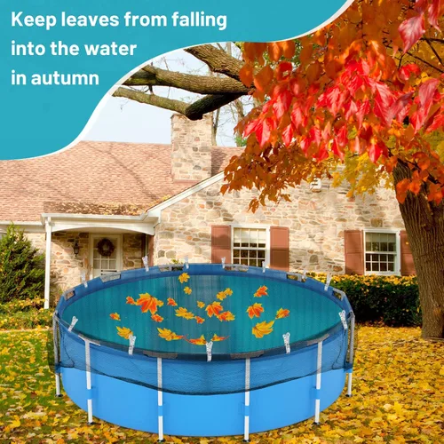 Miniatura 5 de Therwen Cubierta de red de hojas de piscina, cubierta de malla de invierno con 12 clips de metal grandes, color negro (apto para 12 pies)
