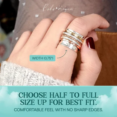 Miniatura 2 de Boho-Magic Anillo giratorio de plata de ley 925 para mujer con bandas de cobre y latón, anillo de plata hecho a mano para uso diario, comodidad
