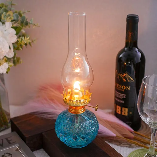 Miniatura 2 de Lámpara de aceite pequeña para chimenea, base de 2 1/8 pulgadas por 7 1/8 pulgadas de altura, pantalla de lámpara de queroseno, lámpara de huracán