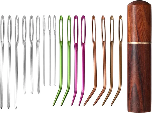 Miniatura 9 de Kit de 17 agujas de coser de ojo grande, agujas romas de acero inoxidable y agujas de tapiz dobladas, agujas de tapiz afiladas, agujas de tejer a