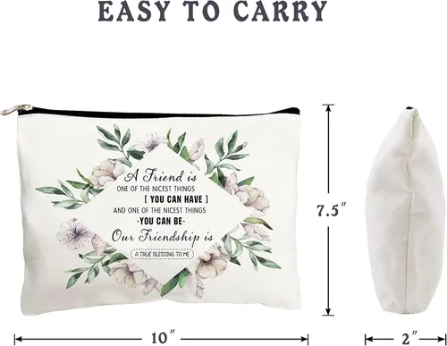Miniatura 2 de Regalo de cumpleaños para niñas, mujeres, amigas, bolsa de cosméticos, organizador de accesorios de lona con cremallera, un amigo es una