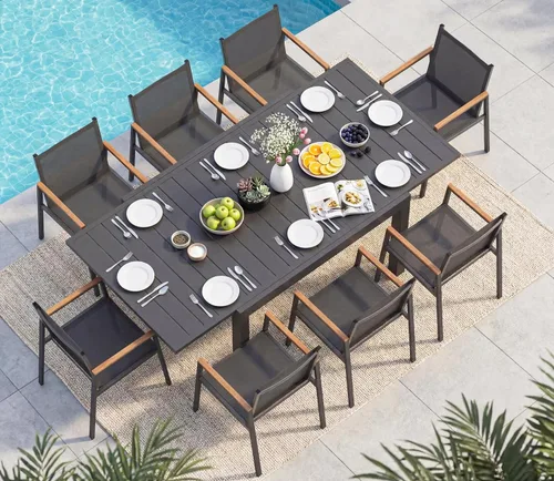 Miniatura 15 de Mesa de comedor expandible de aluminio para patio al aire libre para 4-8 personas, mesa rectangular para todo tipo de clima (48"-79") con rieles