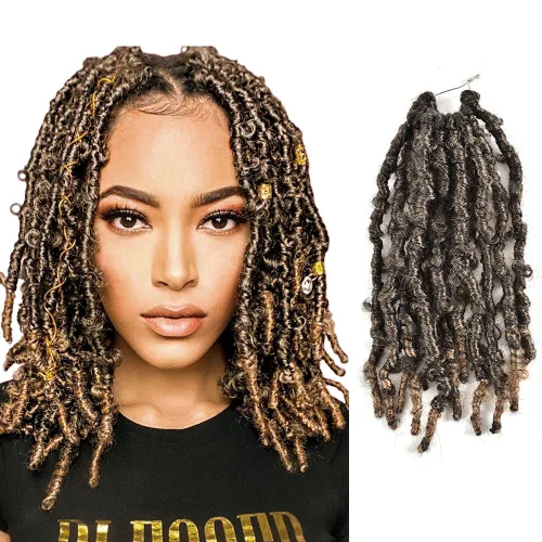 Miniatura 41 de Niseyo 6 paquetes de trenzas de ganchillo suaves de mariposa de 10 pulgadas, hechas a mano, preenlazadas, color negro oscuro, trenzas de mariposa