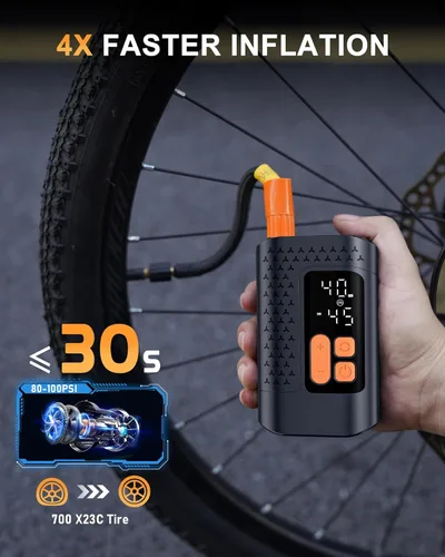 Miniatura 3 de Electric Bike Pump, 160PSI Mini Bike Tire Pump, 4X Fast Bicycle Pump with Digital Pressure Gauge, Bike Air Pump for Mountain Bike, Moto, Car and