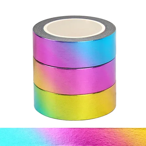 NatSumeBasics 3 Cintas Washi Arcoíris Metálicas Cintas de Enmascarar 32 pies x 0.6 pulgadas. Cintas Washi de Papel Metálico para Manualidades 3