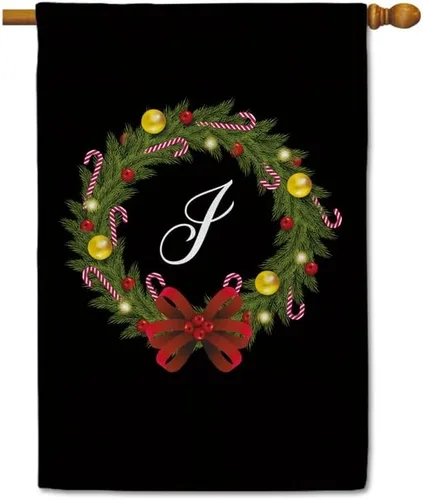Miniatura 20 de Bandera de bienvenida con monograma de Feliz Navidad, letra A, bandera de jardín, 12.5 x 18 pulgadas, impresión de doble cara para exteriores