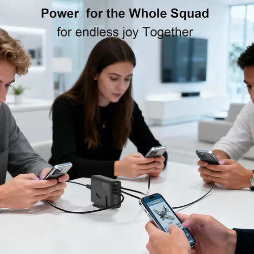 Miniatura 7 de Estación de carga USB C GaN de 165 W, cargador de escritorio de 6 puertos [3 USB-C PD + 3 USB-A], cargador rápido multidispositivo con cable de 5