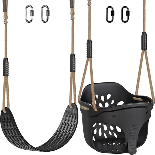 Miniatura 14 de Dolibest Asiento de columpio resistente con cadena y mosquetones de 66 pulgadas, cómodo y duradero, juego de columpios con revestimiento de D