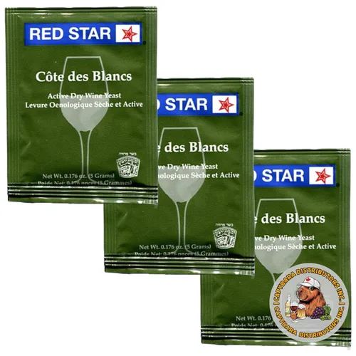 Red Star Cotes Des Blancs - Levadura de vino (paquete de 3) – Ideal para hacer sidra de vino Mead Kombucha en casa – 0.18 oz de sobres –