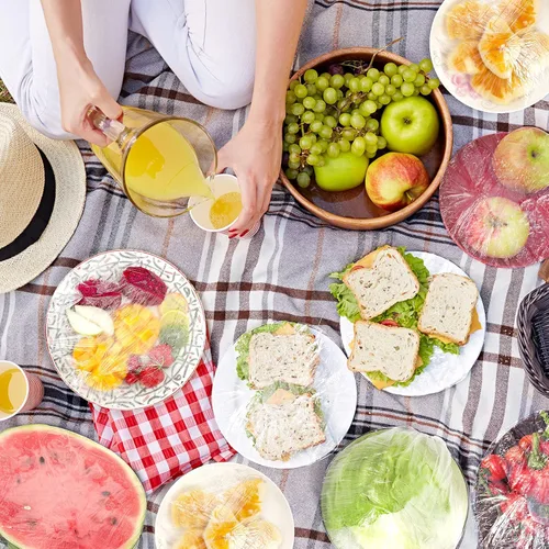 Miniatura 6 de 150 fundas desechables para almacenamiento de alimentos, tapas de plástico transparente con bordes elásticos, tapas de ducha, embalaje elástico
