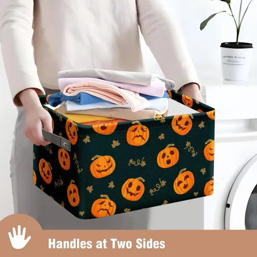 Miniatura 8 de Cesta de almacenamiento espeluznante de Halloween, bolsas de truco o trato, cubo de almacenamiento plegable grande, organizador plegable de 10 x 14