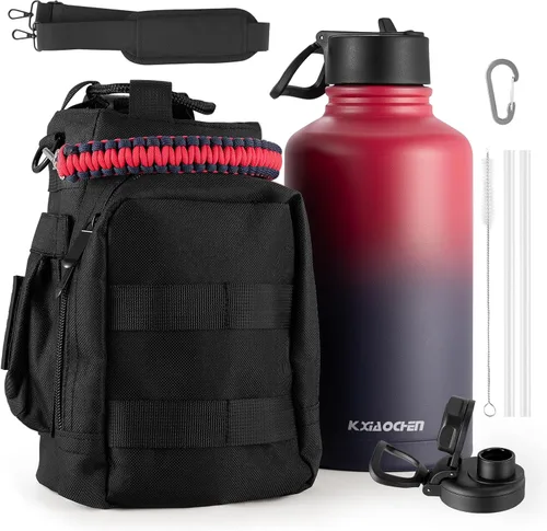 Miniatura 39 de KXIAOCHEN Botella de agua aislada, botella de agua de acero inoxidable, 2 tapas (con pajilla y tapa con asa), botellas de agua metálicas de boca