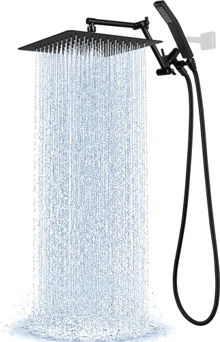 Miniatura 20 de G-Promise Cabezal de ducha de metal de 10 pulgadas con combo de rociador de mano, desviador de 3 ajustes, brazo de extensión ajustable con juntas