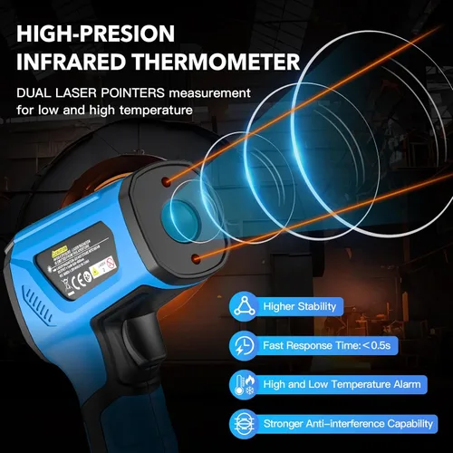 Miniatura 2 de Termómetro infrarrojo pistola de temperatura, -40℉ a 2192℉ Termómetro de alta temperatura láser dual con pantalla LCD a color, pirómetro industrial