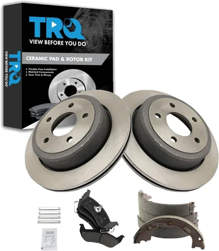 Miniatura 116 de TRQ Kit de pastillas de freno y rotor Posi trasero premium con zapatas de estacionamiento para camión GM SUV