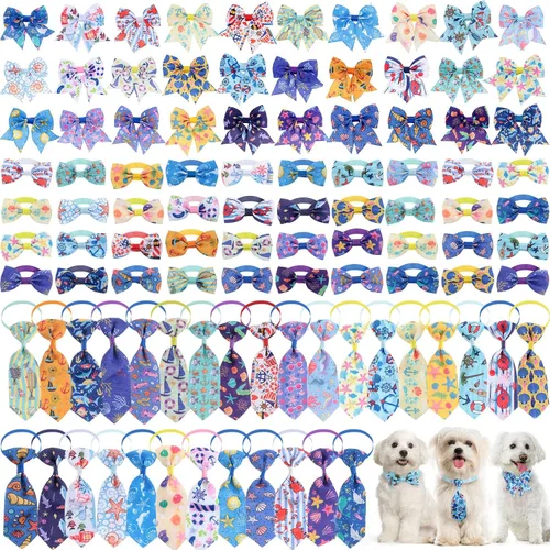 Miniatura 7 de Reginary El juego de 100 piezas de collar de corbatín para perro incluye 40 corbatas para perros y 30 corbatines para cachorros, 30 flores