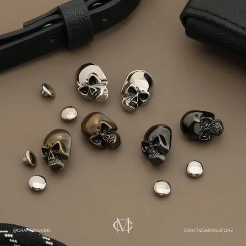 Miniatura 6 de CRAFTMEMORE SK02 - Remaches de calavera de metal con remaches rápidos decorativos para pulseras, bolsas, cinturones, zapatos, artesanía en cuero