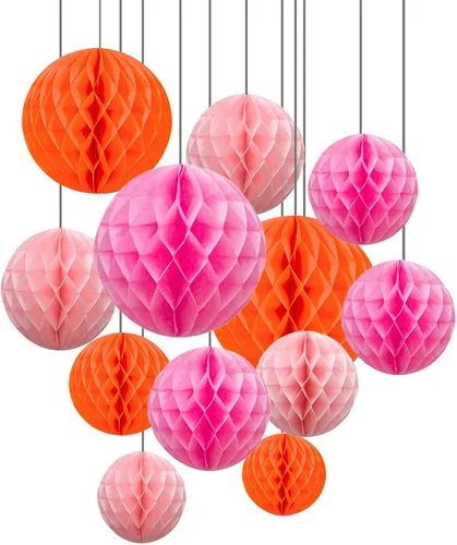 Miniatura 14 de ZOOYOO 12 piezas 15 cm 25 cm bolas de panal decorativas de papel de seda con pompones colgantes para cumpleaños, baby shower, boda, compromiso, Azul