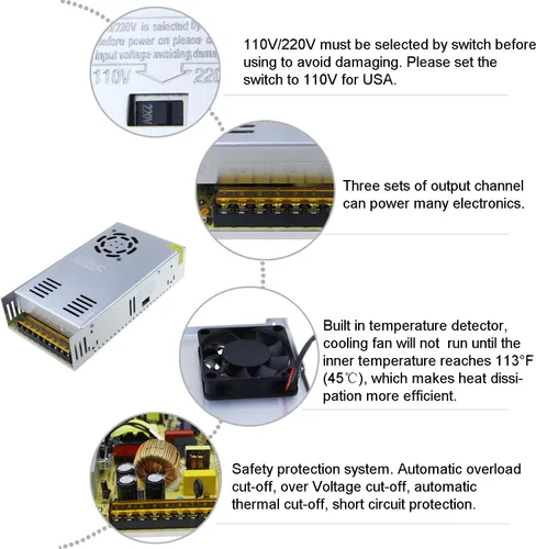 Miniatura 3 de ALITOVE AC 110V/220V a DC 12V 30A 360W Universal Regulada Fuente de alimentación de conmutación Adaptador de transformador Controlador LED para tira
