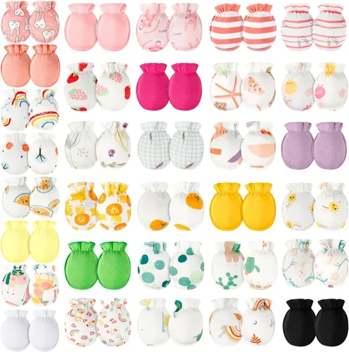 ONESING 32 pares de guantes de bebé sin arañazos de 0 a 6 meses, guantes esenciales para bebés recién nacidos, niños y niñas