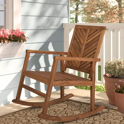 Miniatura 2 de JONATHAN Y RCK100A Ned - Mecedora moderna con respaldo de Chevron, 300 libras, soporte de madera de acacia, para jardín, césped, patio trasero, Teca