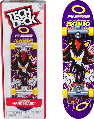 TECH DECK, Finesse X Sonic The Hedgehog Handboard; auténticas mini patinetas, juguetes para niños y niñas, a partir de 6 años (solo uso mano)