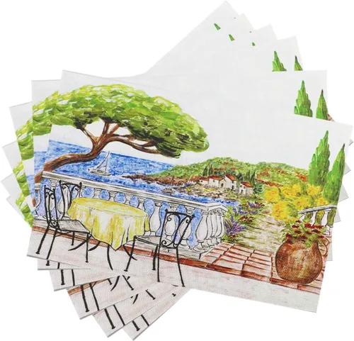 Miniatura 21 de Juego de 6 manteles individuales de PVC, juego de 6 manteles individuales de vinilo tejido de PVC, color natural (6 piezas, hojas moradas)