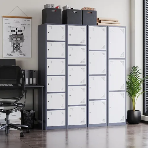Miniatura 6 de Letaya Taquillas de metal para empleados, gabinete de almacenamiento de acero de 71 pulgadas con 4 puertas con cerradura para personal de oficina