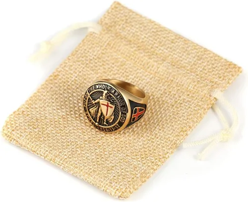 Miniatura 7 de HZMAN Knights Templar Put On The Whole Armor of God Efesios 613-17 Anillo de acero inoxidable para hombre con diseño de Cruz Roja