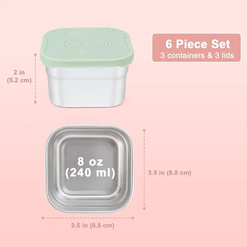 Miniatura 5 de Caperci Paquete de 3 Recipientes de Acero Inoxidable para Aperitivos con Tapas de Silicona - Recipientes Pequeños para Alimentos de 8 onzas a Prueba
