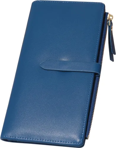 Miniatura 23 de Billeteras delgadas para mujer, tarjetero RFID plegable con bolsillo con cremallera, Mandala azul, Delgado