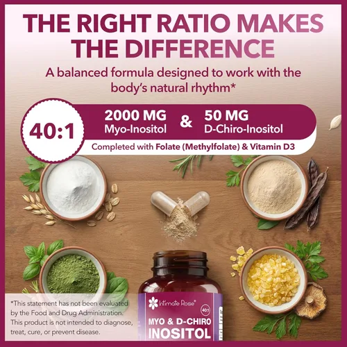 Miniatura 4 de Intimate Rose Suplemento de mio-inositol y D-Chiro inositol con folato y vitamina D - Apoya el equilibrio hormonal, los ciclos regulares y la salud