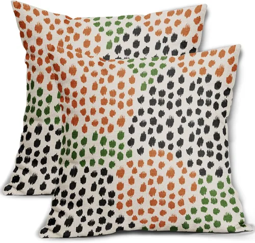 Miniatura 77 de Fundas de almohada marrón y blancas de 18 x 18 pulgadas, juego de 2 almohadas boho grises con lunares, fundas de almohada modernas estampadas