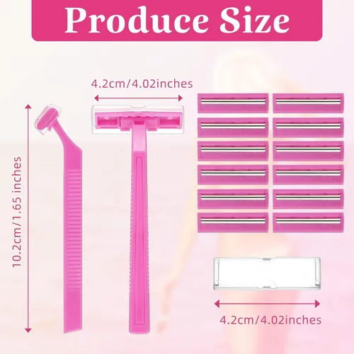 Miniatura 2 de Hanaive Maquinillas de afeitar desechables para mujer, doble hoja, desechable, de acero inoxidable, calidad hotelera, multiusos, portátil, Rosa