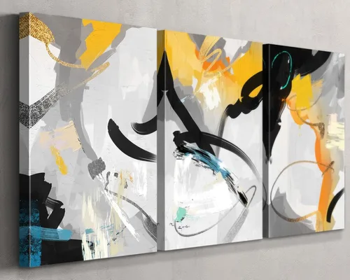 Miniatura 7 de GIFTTWART Arte abstracto de gran tamaño para pared, pintura en lienzo negro, blanco y dorado con aspecto texturizado para decoración de sala