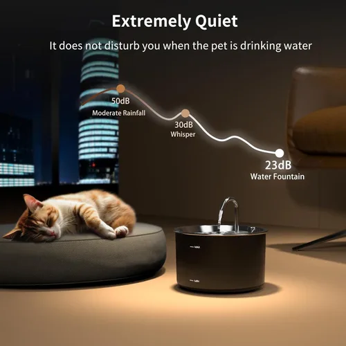 Miniatura 2 de Vividorama Fuente de agua para gatos, tapa de acero inoxidable, fuente de agua para mascotas de 3 L/101 onzas, bebedero para perros con bomba