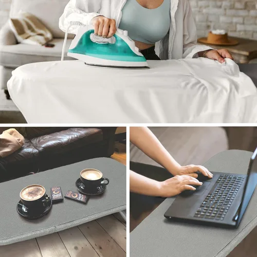 Miniatura 7 de Tabla de Planchar de Mesa con Soporte para Plancha, RAINHOL Tabla de Planchar Pequeña Plegable con Funda y Almohadilla, Mini Mesa de Plancha Negro