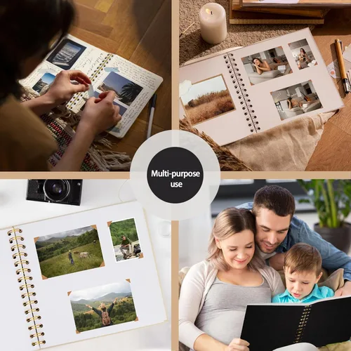 Miniatura 6 de Álbum de recortes pequeño de 7 x 7 pulgadas, mini álbum de fotos de lino, libro de recuerdos de páginas blancas de papel kraft para boda, bebé