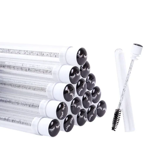Miniatura 3 de 60 piezas de pinceles desechables de pestañas negras con patrón de pestañas de diamante, carretes de maquillaje, varita de rímel en tubo sanitario