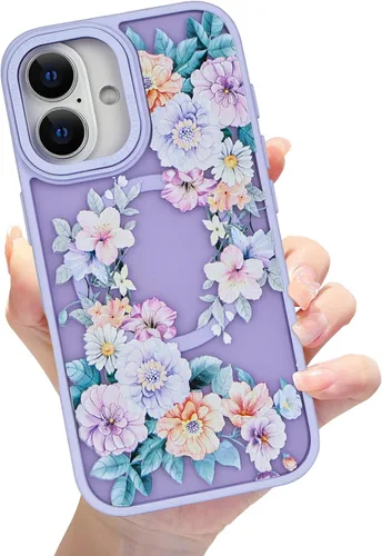 Miniatura 43 de Compatible con el teléfono 13 Pro - Funda magnética mate translúcida, de lujo, a prueba de golpes, magnética y con bonito patrón de flores, carcasa