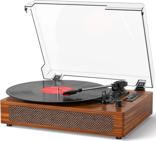 Tocadiscos de vinilo giradiscos vintage con altavoces estéreo incorporados, Bluetooth, grabación y reproducción USB, giradiscos de 3 velocidades