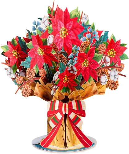 Miniatura 10 de Paper Love Tarjeta de Navidad desplegable, ramo de flores 3D con recuerdo, regalo de decoración navideña, 10 x 7 pulgadas con sobre y etiqueta
