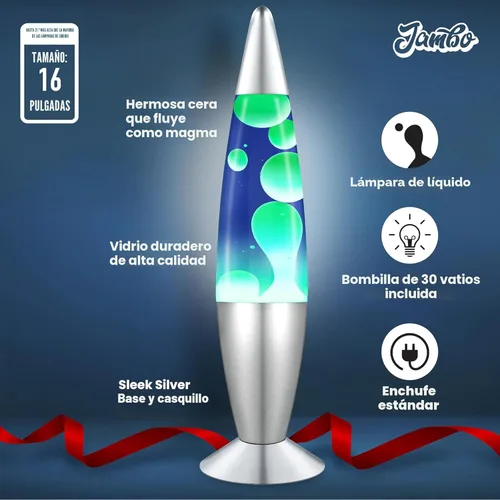 Miniatura 5 de JAMBO Hermosa lámpara de 16 pulgadas, azul con cera amarilla/verde, luz líquida relajante, luz nocturna, decoración del hogar, sala de estar