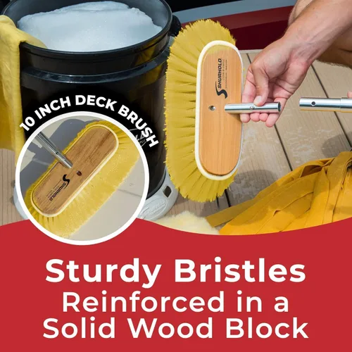 Miniatura 9 de Shurhold Classic 10” Stiff Bristle Deck Brush – Boat Cleaning Brush with Wood Block, Rubber Bumper & Polypropylene Bristles