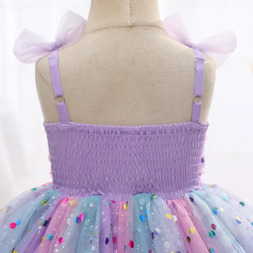 Miniatura 95 de IMEKIS Vestido de princesa de cumpleaños para niña pequeña, confeti brillante, bohemio, arco iris, pastel, sesión de fotos, traje para 1-6T